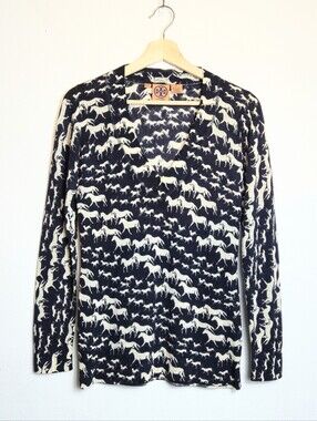 Tory Burch Intarsia Merino Wool Sweater Equestrian Pattern Size XS